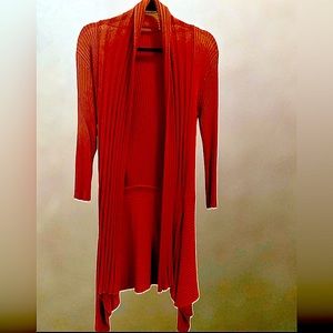 Long Stretchy Knit Sweater-Cardigan | 3/4 length sleeves and a flowy hemline